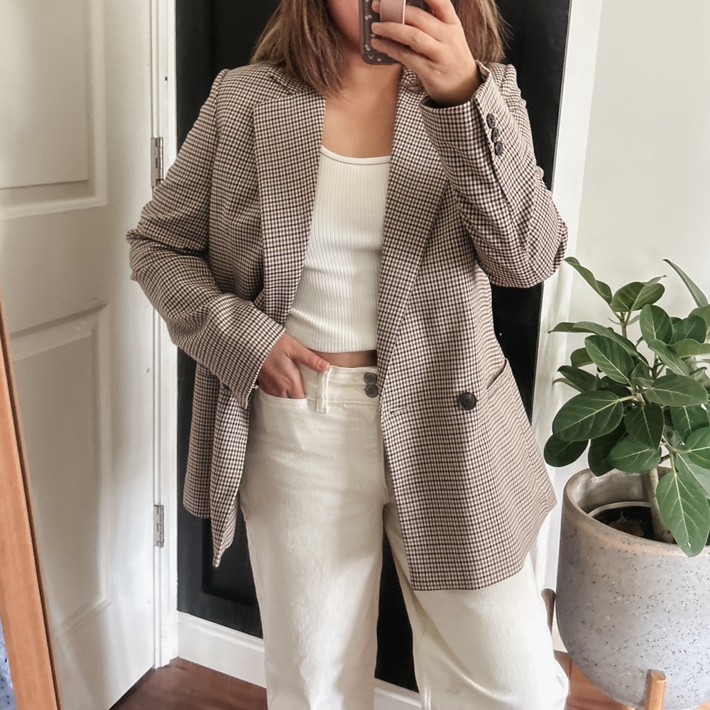 MANGO Patterned Wrap Check Blazer. Size S - Picture 2 of 16